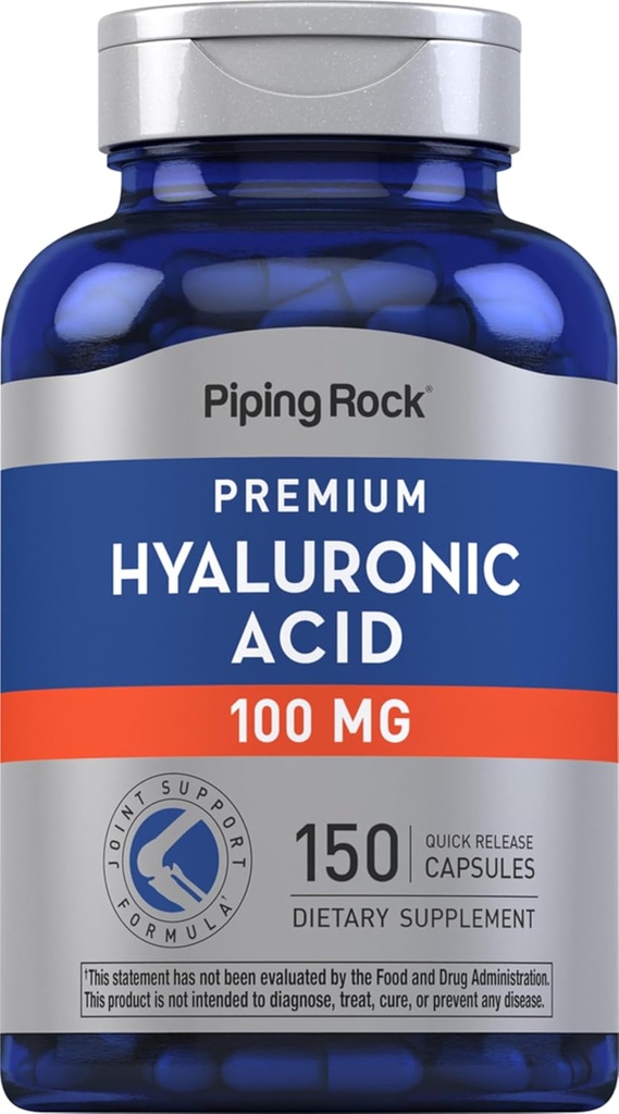 배관 바위 Hyaluronic 산 보충교재 | 100 mg | 150의 캡슐 | 나트륨 Hyaluronate로 | 비 GMO, 글루텐 무료