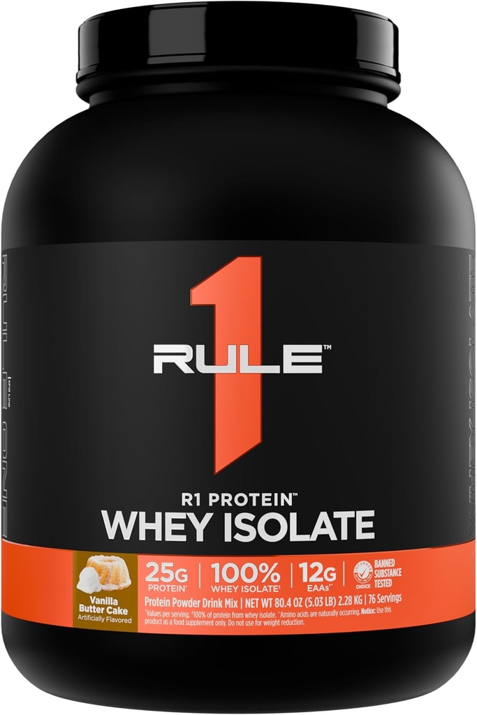 규칙 1 R1 단백질 Whey Isolate - 25g Protein & 6g BCAA로 독점적으로 운동 회복을위한 Isolated & Hydrolyzed 소스 (5 파운드 *, Vanilla Butter Cake)