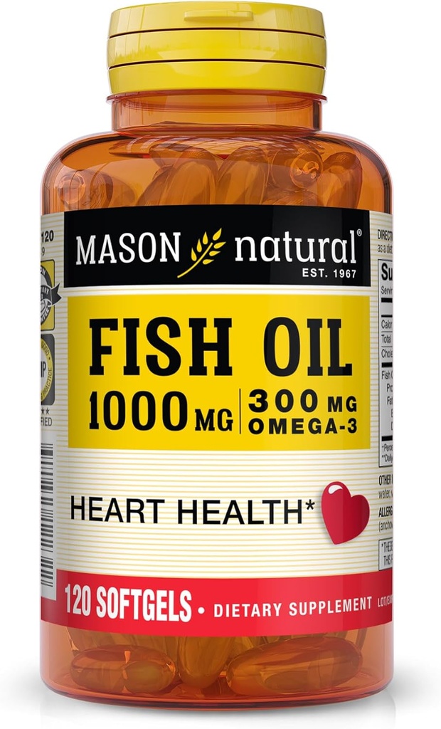 MASON NATURAL Mason Fish Oil 1000 mg Omega-3 Softgels