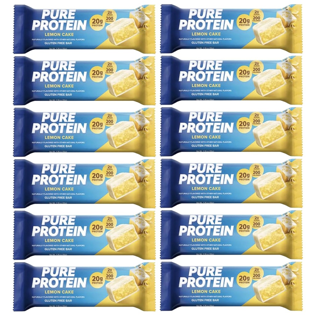 Barras de proteína pura, alta proteína, lanches nutritivos para apoiar a energia, baixo açúcar, 1,75 oz 12 Count Lemon Cake
