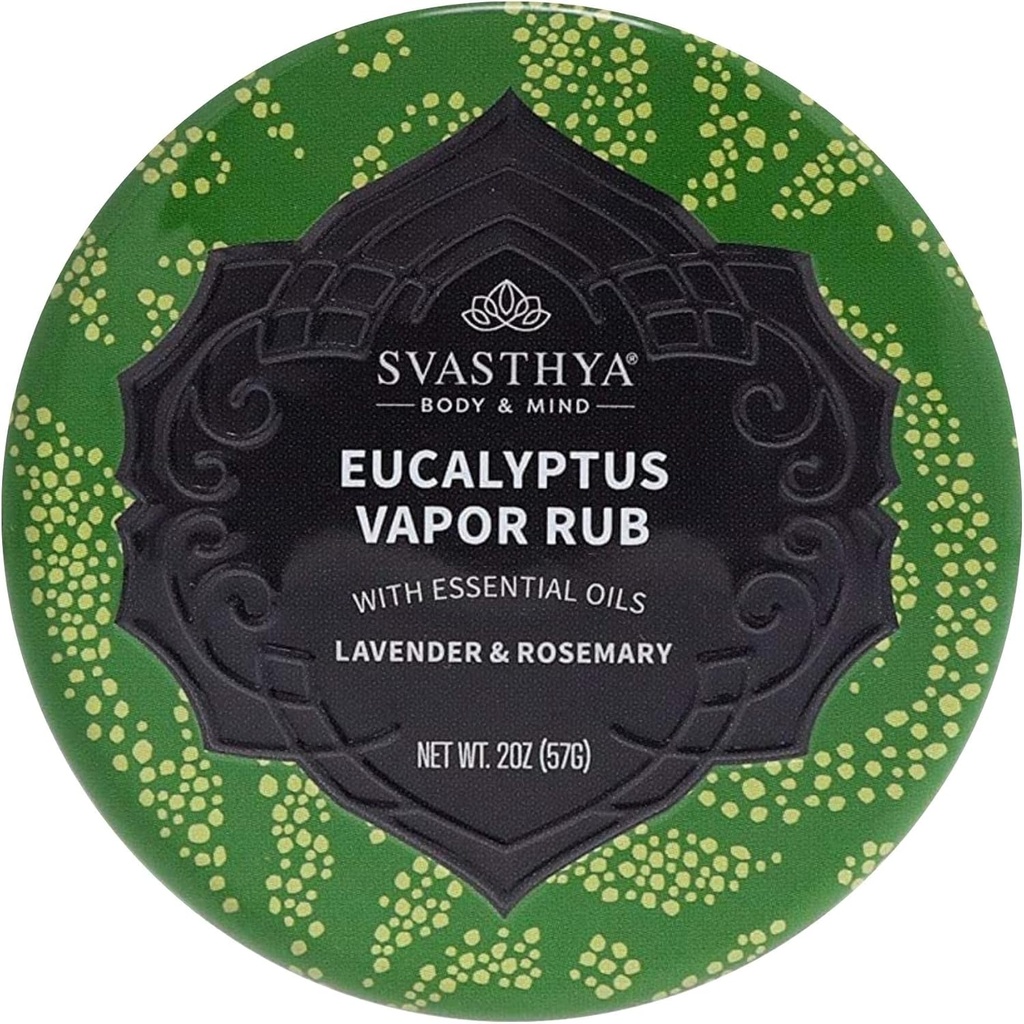 Svasthya Kropp & Mind Eucalyptus Vapor Rub - Åpner Nasal Passages & Moisturizes Hud, Kjøtt, Stuffy Nese & Congestion Relief, Oliveolje, Beeswax, Lavender, Rosemary - laget i USA, 2oz
