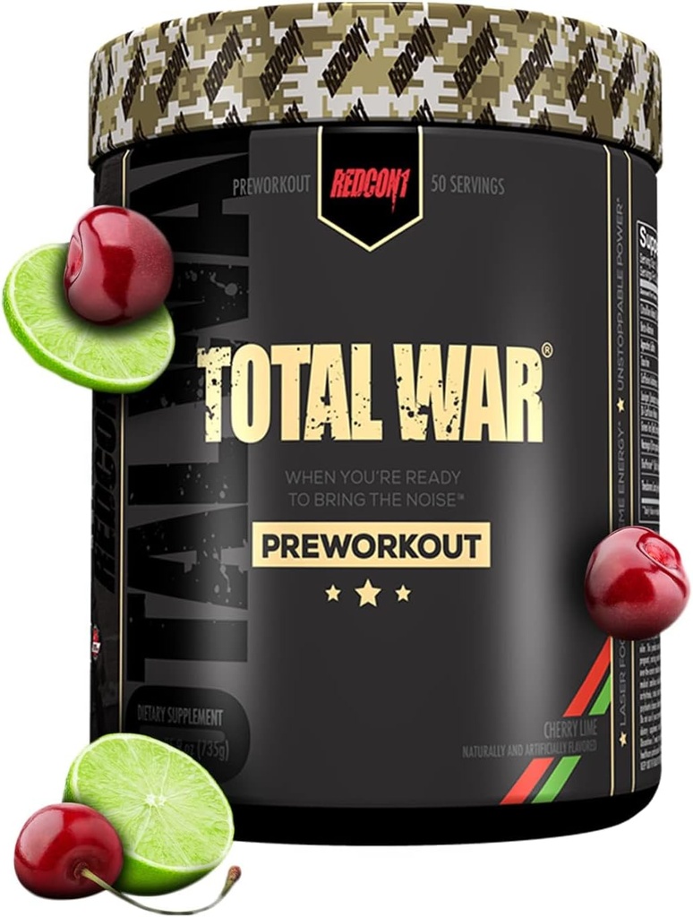 REDCON1 Total War Pre Workout, Cherry Lime - Beta Alanine + Citrulline Malate Vegan & Keto Friendly Preworkout для мужчин и женщин с 320 мг кофеина (50 порций)