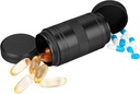 Metal Pill Box 2 veces ao día - Portable Waterproof Small Pill Case (AM PM), Travel Daily Pill Container, Compact Pill Holder Medicine Organizador para pílulas / Vitamin / Fish Oil / Supplements, Black