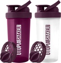 Utopia Home Protein Shaker Bottiglia - (Pacchetto di 2) 28 once Shaker bottiglie per miscele proteiche - Fitness Sports Classic Protein Mixer Shaker Bottiglia (Plum & Clear/Plum)