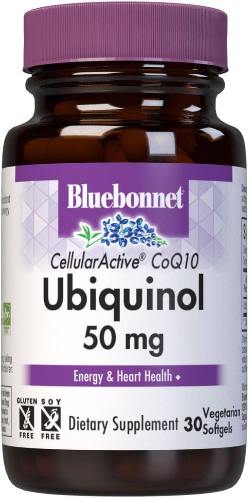 Bluebonnet Nutrition Cellular Active CoQ10 Ubiquinol 50 mg Vegetarian Softgels, Heart Health & Cellular Health, Ubiquinol Kanekából, Nem GMO, Gluten Free, Soy Free, Milk Free, 30 Vegetarian Softgels
