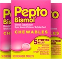 Pepto Bismol Chewable Tablet untuk Nausea, Heartburn, Intervention, Upset Stomach, and Diare Relief, Original Flavor, 90 Total (3 Paket 30)