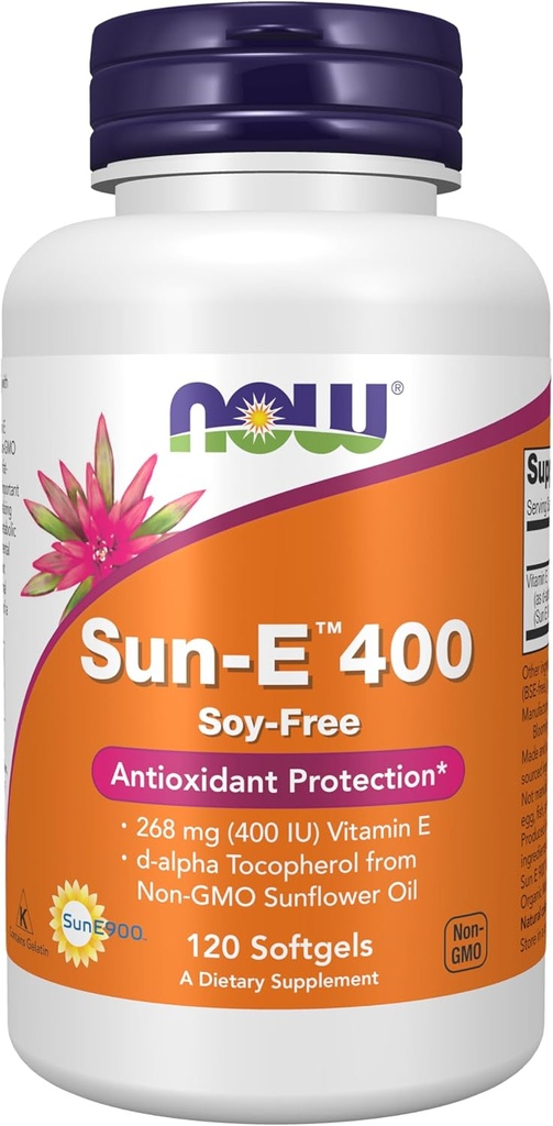 NOW Foods Supplements, Sun-ETM 400 IU con d-alfa Tocopherol de aceite de xirasol non GMO, 120 Softgels