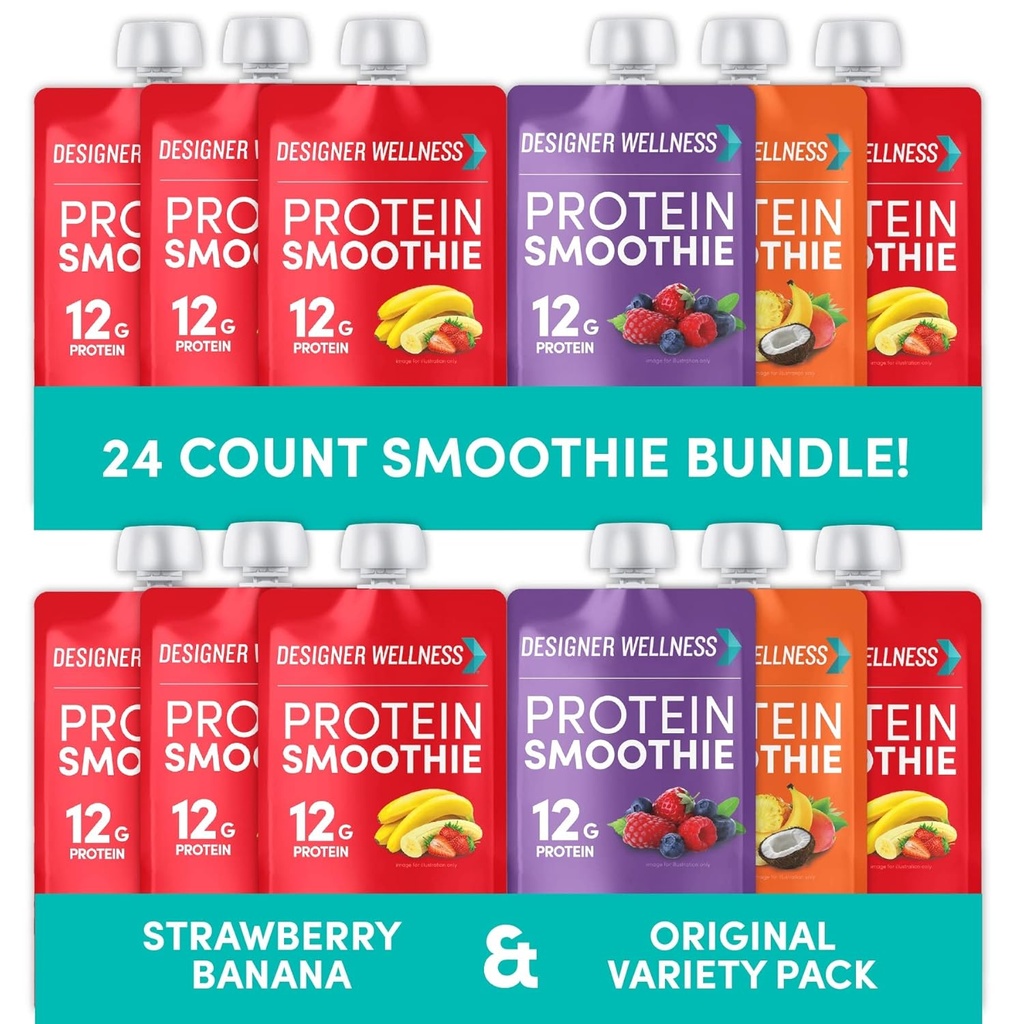 Diseñador Wellness Protein Smoothies Variety Pack y Strawberry Banana Bundle