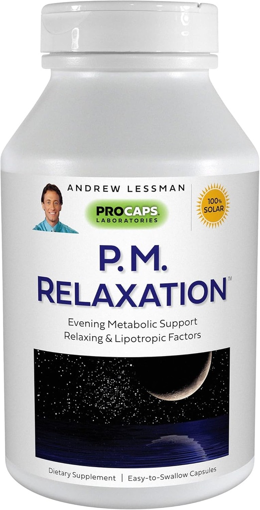 ANDREW LESSMAN P.M. Relaxation - 90 Capsules - Natural Support for Gentle Restful Sleep with Melatonin, Valerian, Passionflower, Hops, Chamomile. No Morning Grogginess Small Easy to Swallow Capsules