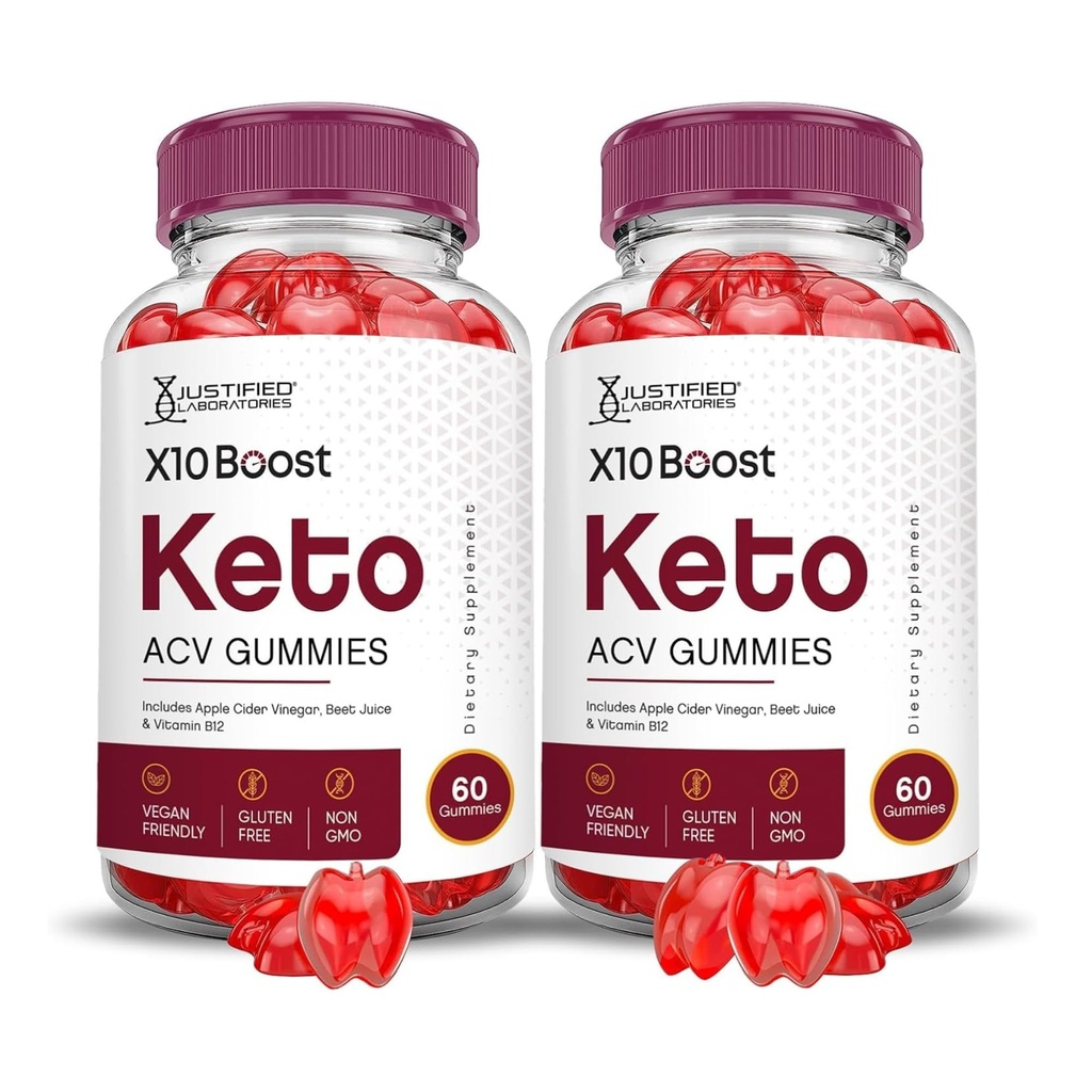 Justified Laboratories X10 Boost Keto ACV Gummies (1000 mg) - 60 Count, Pack of 2 - Formulated with Apple Cider Vinegar, Folate & Vitamin B12 - Non-GMO, Vegan, Gluten Free - 60 Servings