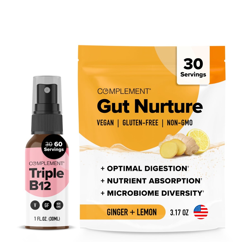 Complement Triple B12 Spray & Gut Nutrition Bundle – Comprehensive Vegan B12 Supplementation and Digestive Health Support