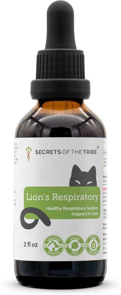 Lion és Respiratory Natural Hebal Dietary suplementari per a Cats Healthy Respirition System en l'ús de Cludits, Linden, Flors d'Elder, Chamilla, Pepmint, Fenene 2 oz
