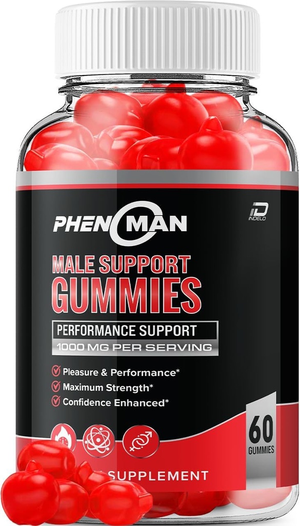Men Gummies üçün Phenoman - Pheno Man Max Performance, Phenoman Advanced Formula, Kas Uşaq və Ümumi Sağlamlıq və Şəkillər üçün Extra Strength Natural Supplement (1 Paket – 60 Gummies)
