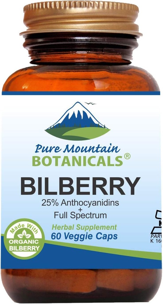 纯山地植物学 Bilberry 提取物 补充 Vegan Kosher Capsules 250mg 有机 Bilberry 叶和 50mg 罐子提取物 Billberry