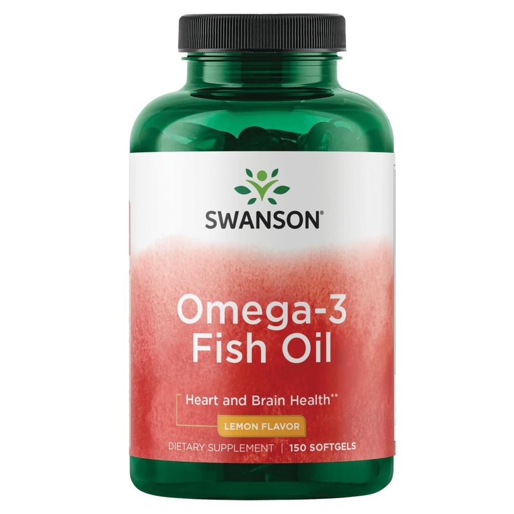 Swanson Omega-3 Fish Oil Heart, Brain, and Joint Support Supplement for Health-Conscious Adults - Lemon Flavor - 180 mg EPA + 120 mg DHA (150 Softgels)
