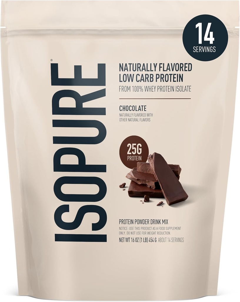 Isopure Low Carb 100% Pure Whey Isolate Protein Powder, Лактоза Free, Gluten Free, С витамини, черен шоколад, 25 грама протеин на Сервиране, 1 Lb, 14 Сервиз (опаковка май Вари)