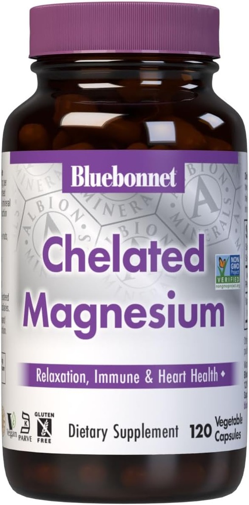 Bluebonnet albion Albion Cheded Magnesium Genseble Capsule 200 mg, Pusinal Resuration, GMOVN, Not GMOF, Glutene Free, Soy Free, Mckfree, Kosher, 120 Cupsule, 2 เดือน