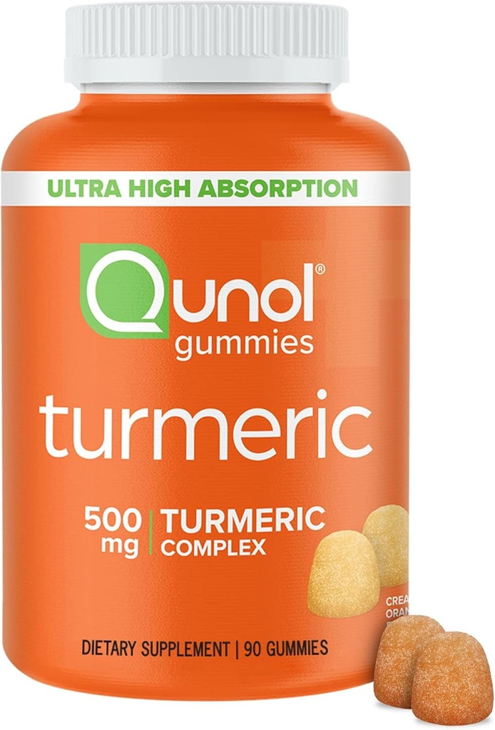 Qunol Turmeric Gummies, Gummy với 500mg Turmeric Curcumin, Phụ tá hỗ trợ tham gia, Super Abserpation Tumeric Curcumin, Vegan, Gluten Free, 90 Count
