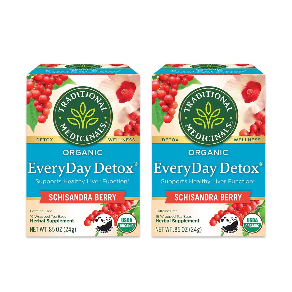 Medicamente tradiționale Organic EveryDay Detoxifiere Schisandra Berry Ceai Herbal, susține funcția hepatică sănătoasă (16 Conte (Pachet de 2))