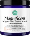 Ora Organic Magnesium Complex Powder Supplement - 4-in-1 Magnesium: Glycinate, Taurate, malaatti & Sitraatti Vegaani, gluteeniton Tangeriini Maku ...