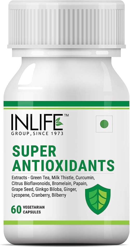 Sheltr Super Antioxidant Supplement Lycopene, Green Tea, Milk Thistle, Curcumin, Grape Seed, Ginkgo Biloba, Ginger, Cranberry, Bilberry, Alpha Lipoic Acid, Lutein, Zeaxanthin - 60 Capsules (Pack av 1)