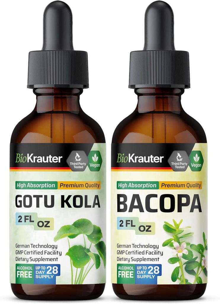 BIO KRAUTER Gotu Kola Tincture 2 Fl. Oz & Bacopa Tincture 2 Fl. Oz.
