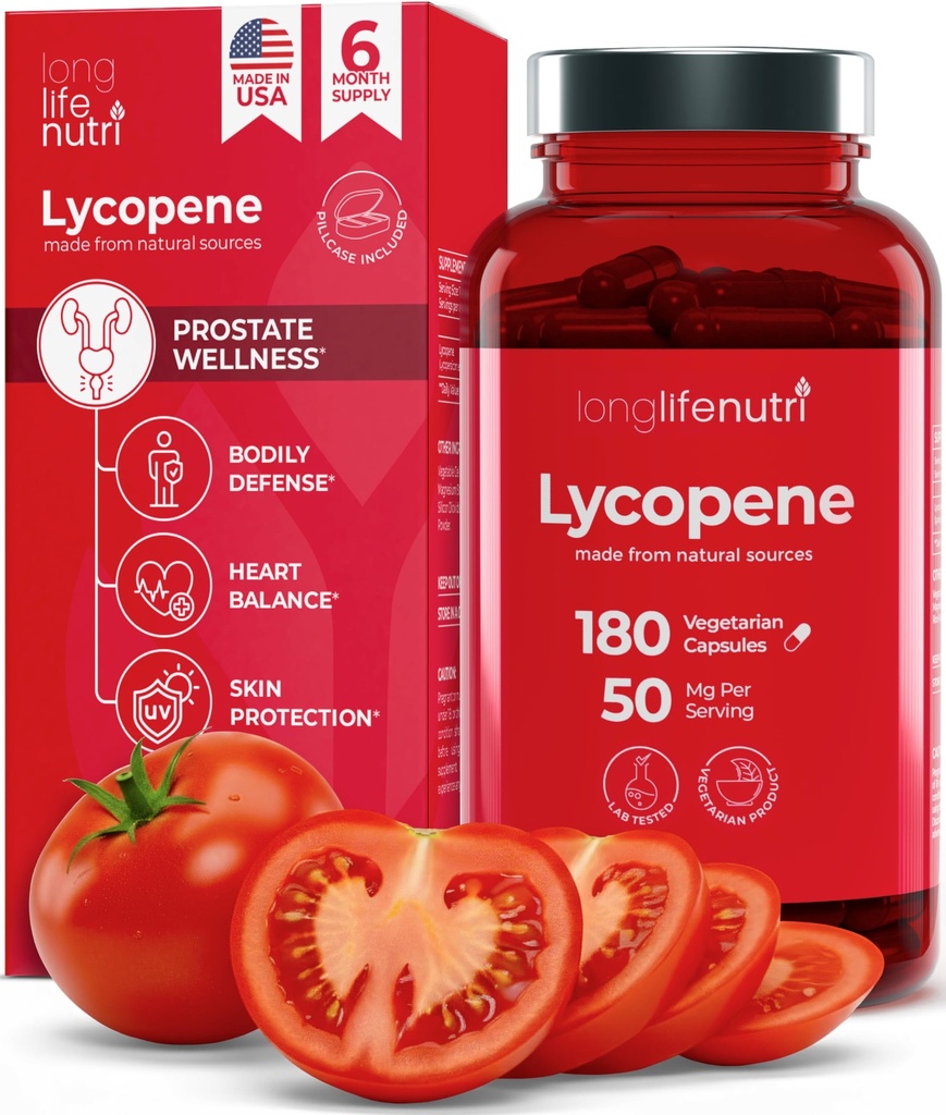 Lycopene 50mg 180 Vegetarian Capsules | Supplement Health | Natural Tomato Extract Non-GMO | Pure Powder