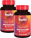 MegaRed 350mg Omega 3 İngilis / DHA, Astaxanthin və Fosfolipids, No Fish Oil aftertaste Supports Heart, Brain, Joint və Eye Health, 120 Count Softgels (2 Paket)