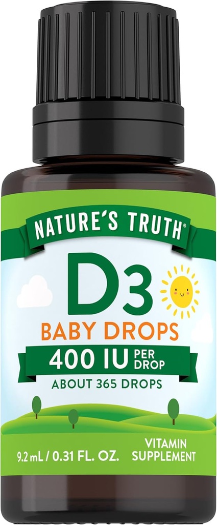 Vitamina D Gocce per bambini | 400 IU | 9.2 mL | D3 per bambini | Vegetariano, Non OGM & Gluten