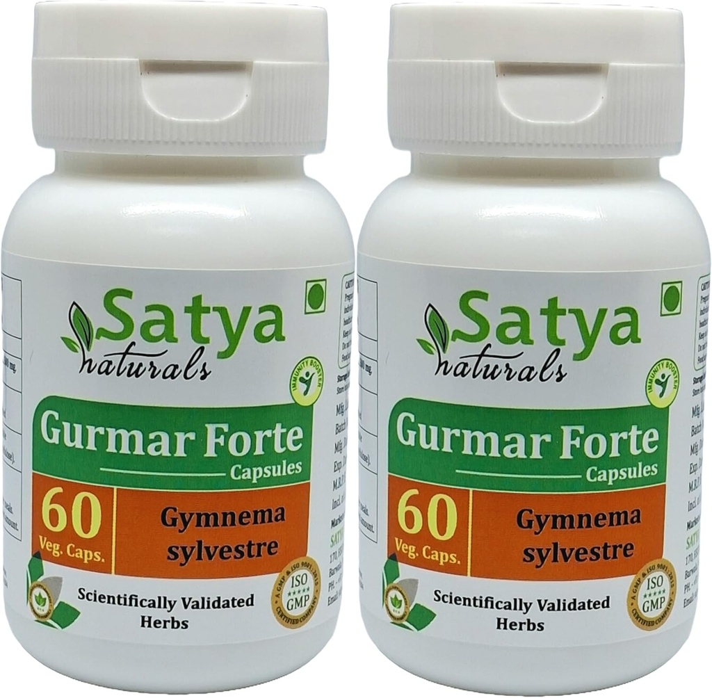 Gurmar Forte Capsules 500 mg. 60 Veg. Capsule (Gymnema Sylvestre) Extract Capsule for Men and women  - Ayurvedic Herbal Addition / Remedies - 10:1 Forte (2 pudeles ar 60 kapsulām)