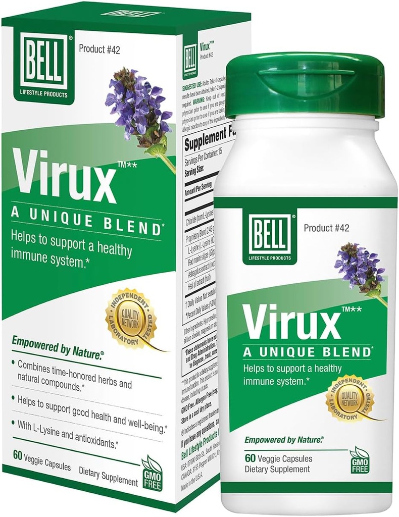 Bell Virux™ L Lysine and Red Marine - Natural Herbal Blend, Unique Supplement to Boost The Immune System- Lysine 1000mg Capsules