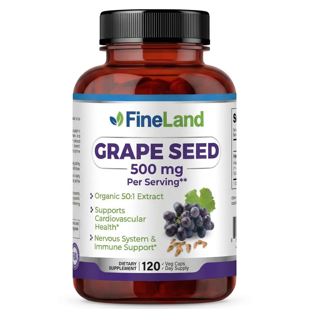 FineLand Organic Grape Seed Extract, Rich in Antioxidants - Heart, Immune & Circulation Support – 120 Vegan Capsules Non-GMO - Made in USA