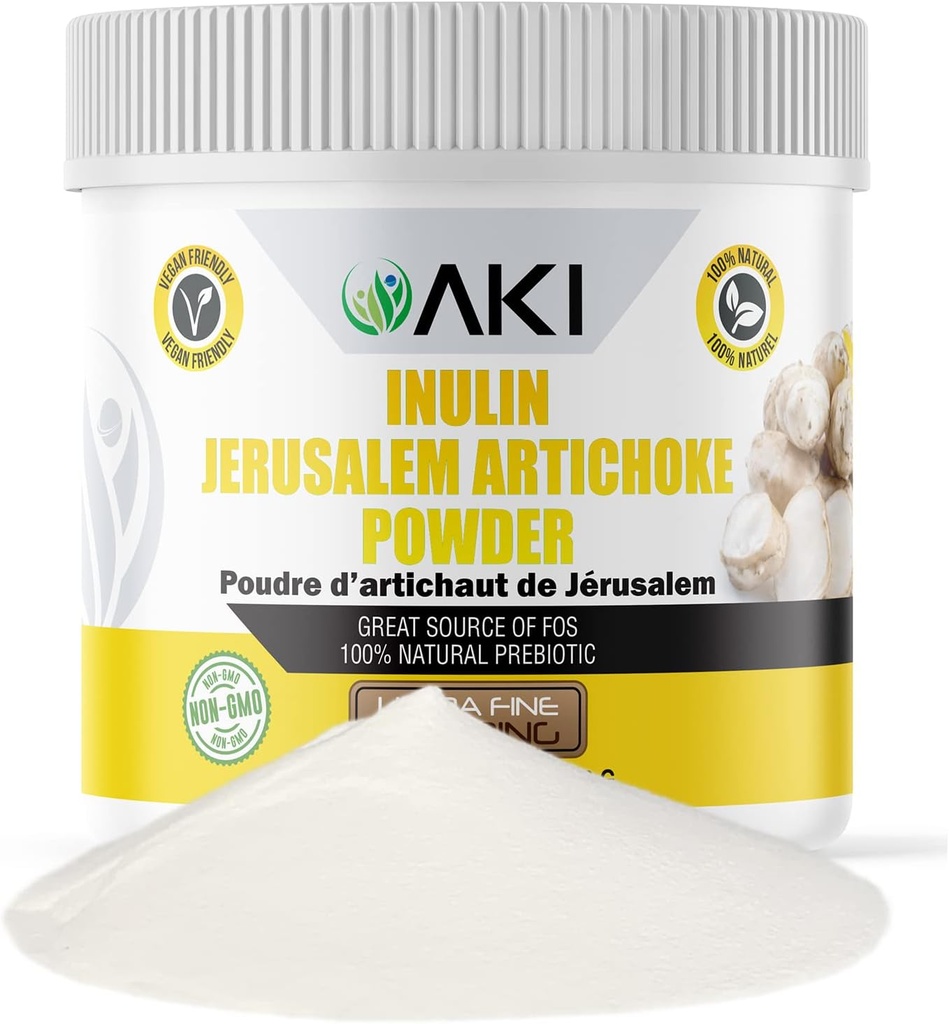 AKI Inulin Jerusalem Artichoke Powder(6oz/170g) 精于纤维和先天性,咖啡、滑块、果汁和其他食品的理想——Vegan,无胶(一包)