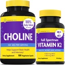 InnovixLabs Choline & Vitaminas K2 Bundle Choline Bitartrate 550mg (100 kapsulių) Full Spectrum Vitaminas K2 (90 minkštiklių). Palaiko atmintį, nuotaiką, smegenų sveikatą & Boost pažintinis. *