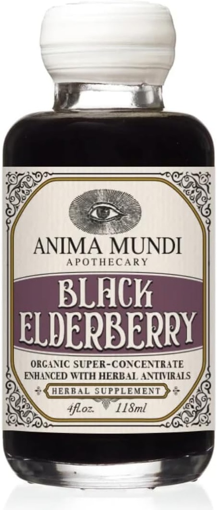 Anima Mundi Apothecary Black Elderberry Syrup - Органічний суп з ягідним сиропом Skullcap Baikal, Cordyceps, Reishi, Shiitake & Maitake Mushrooms для допомоги Immune Health (4oz / 118ml)