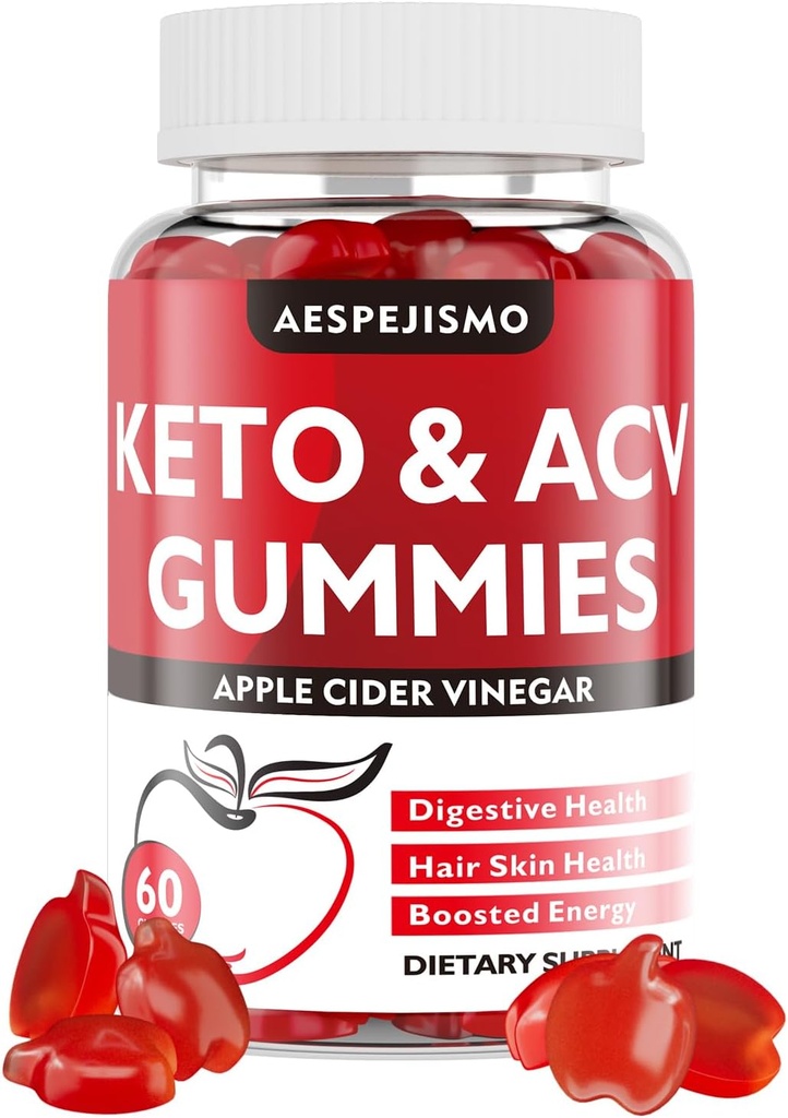 Keto ACV Gummies - Apple Cider Vinegar Gummies B12 Energia eta Ongizaterako, 1500mg, Ketosis onartzen du, Women & Men, Vegan, Gluten-Free, 60 Gummies