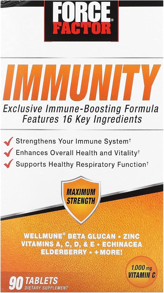 FORCE FACTOR Imunitetas, Imuninė parama stiprintuvas su Elderberry ir 1000mg vitamino C, plius vitamino D, cinko, probiotikai, Quercetin, Antioksidantai, ir Echinacea imuninės sveikatos gynimo, 90 tablečių