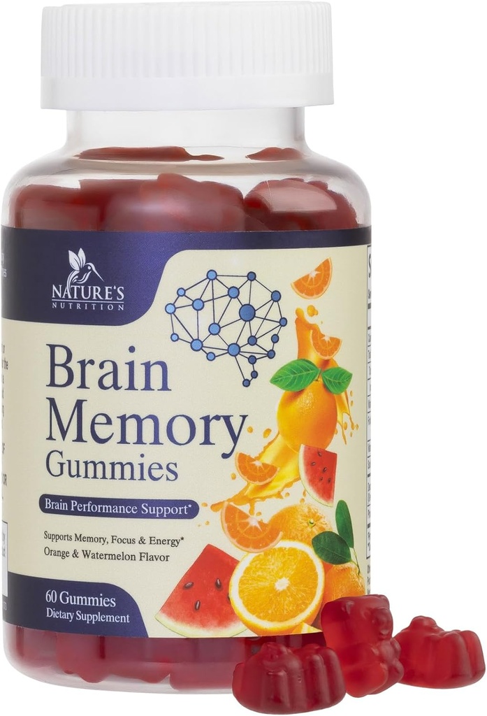 Suplementy mózgowe Gummies for Memory, Focus, Koncentracja - Mózg Gummy Witamina Plus Nootropiki, Fosfatydyloseryna, B6 & B12, Kofeina Free Nootropic, Suplement Clarity Supplement - 60 Gummies