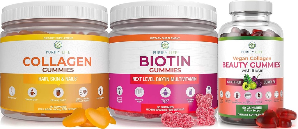Xüsusi Dövlət Kolleksiyası, Biotin, & Vegan Collagen Paket, Saç Skin və Nails üçün Gummies (Bulk - 90 Chews), Birləşmə Vitamini, Immune Support, Beauty, Detox & Cleanse, Kapsüllər, Pills