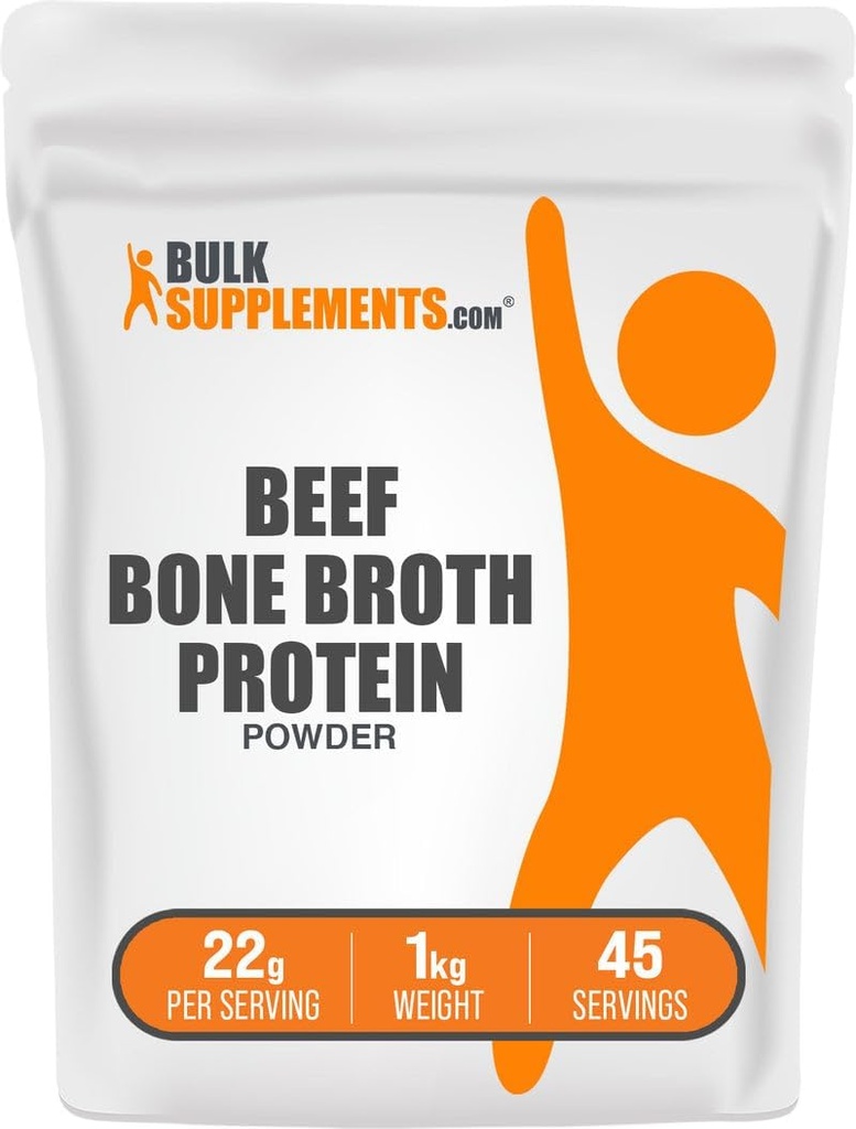 BulkSupplements.com Beef Bone Broth Protein pulver - Bovine Bone Broth Protein, Laktose Free Protein Powder - Smakfri & Glutenfri, 22g per servering, 1kg (2,2 lbs) (Pack of 1)