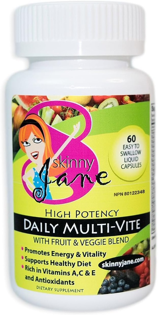 Skinny Jane Daily Multi Vitamin per le donne – Supporta energia, benessere e capelli, pelle, unghie – Frutta unica e miscela di verdure – 60 Facile da ingoiare capsule liquide