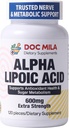 Alfa Lipoic Acid 600mg 120 Caplets - Nerve Sciatica Peripheral Neuropathy Support - Gluten Free, Vegan &quot; Non-GMO for Adults