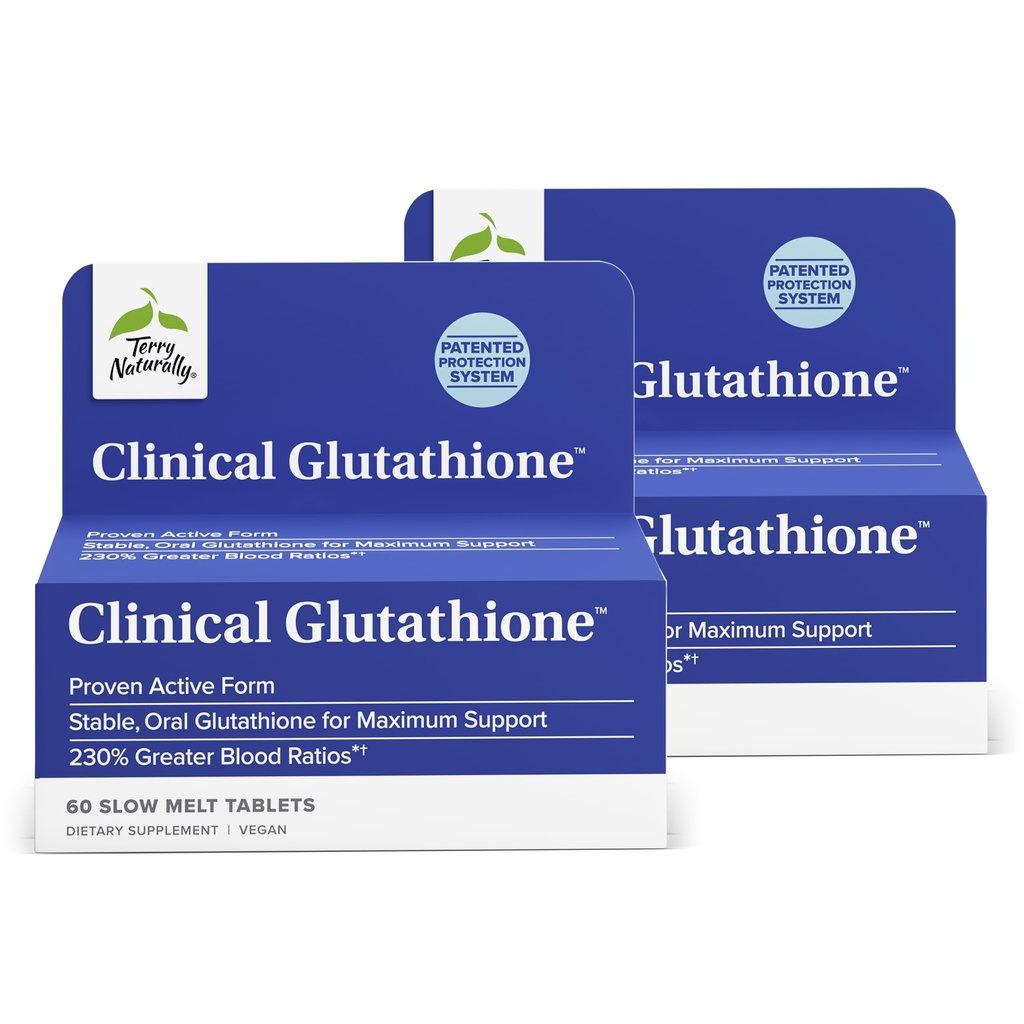 Terry Naturally Clinical Glutathione - Antioxidant Supplement for High Absorption - Dietary Supplement with L-Glutathione - Vegan Supplement to Support Cell Health - 60 Slow Melt Tablets (Pack of 2)
