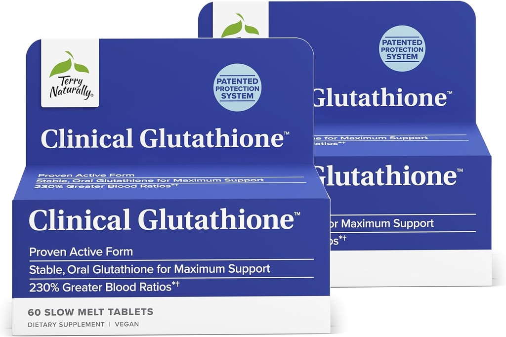 Terry Naturalmente Glutationa Clínica - Antioxidante para alta absorção - Suplemento dietético com L-Glutationa - Vegan Suplemento para apoiar a saúde celular - 60 Comprimidos de Derretimento Lento (Pack of 2)