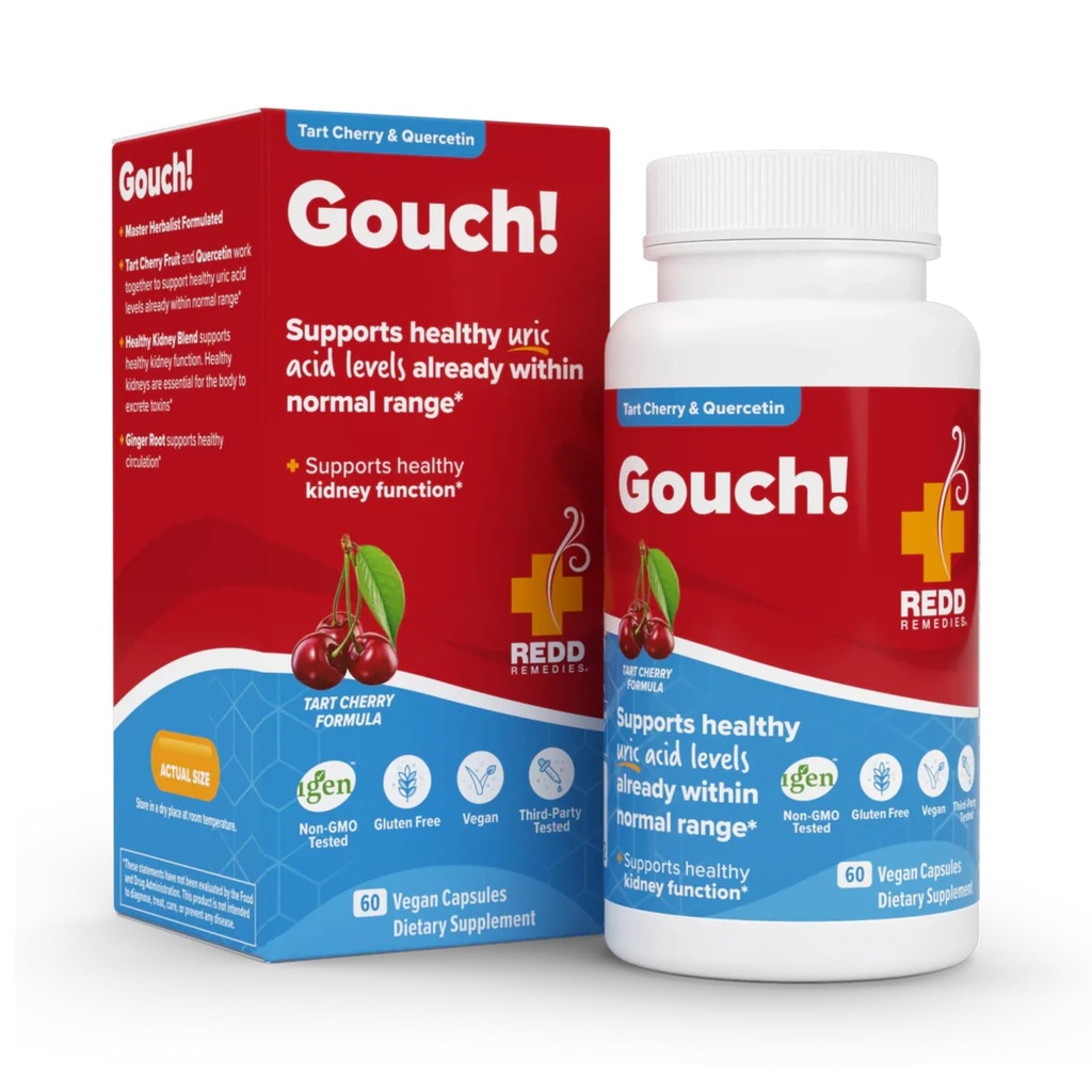 Redd Remedies Gouch! | Supplement for Joints, Uric Acid Levels, and Healthy Kidney Function | Tart Cherry, Ginger, Quercetin, & More | 60 Vegan Capsules