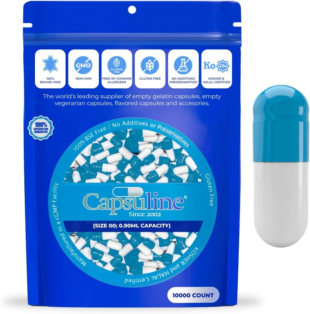 Capsuline Colored Size {xol Gelatin קפסולות כחול / לבן 10000 הרוזן | Kusher & Halal Certified