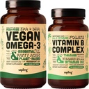 Vegan Omega 3 180 Softgels " Vegan Vitamin B Complex Bundle - Plant-Based DHA " EPA Fatty Acids, Essential B Vitamins with whole Food Blend, B1, B2, B3, B5, B6, B7, Folate