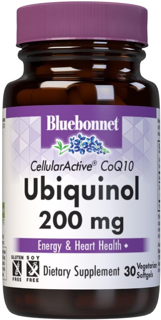 Bluebonnet Nutrition Active CoQ10 Ubiquinol 200mg Вегетариански Softgels, Heart & Cellular Health from Kaneka, Non Gluten, Soy & Milk Free, White, 30