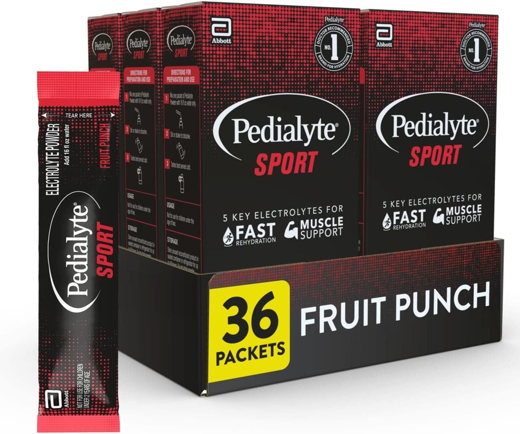 Pedialyte Sport 电解质粉,快速水解 5 键电解质用于肌肉支持 在运动前,期间,和之后,水果扑克,0.49 Oz Sachets 6 Count (Pack of 6)