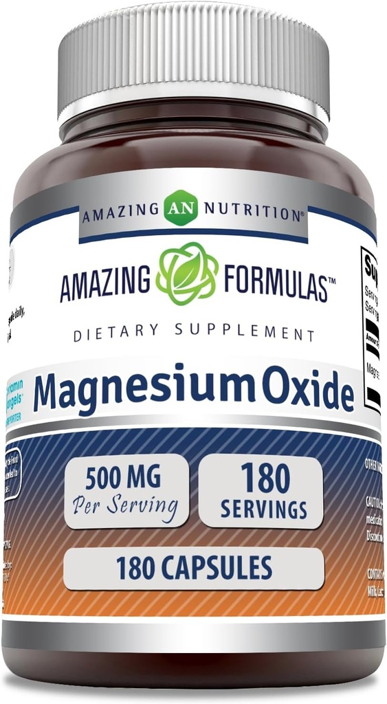Erstaunliche Formeln Magnesiumoxid Ergänzung | 500 Mg Pro Servieren | 180 Kapseln | Non-GMO | Gluten-Free | Made in USA